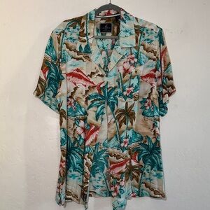Caribbean Joe Men's Tropical Print Shirt - Teal, Brown, Red